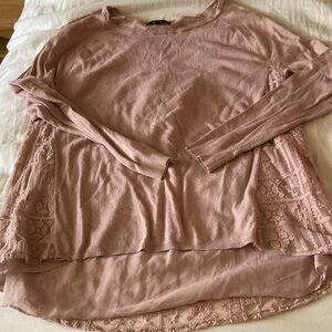 Elegant Mauve Lace Accent Long Sleeve Top